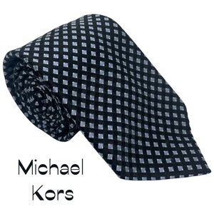 Michael Kors Navy Silver Diamond Silk Blend Necktie